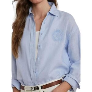 Lauren Ralph Lauren Women's Light Blue 100% Linen Button Up Shirt Medium NWOT
